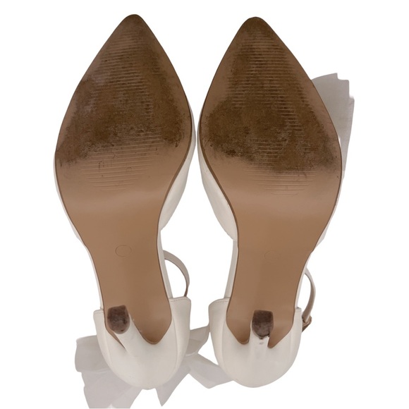 White Pointed Toe Asymmetrical Tulle Bow Stiletto High Heels - Picture 9 of 13